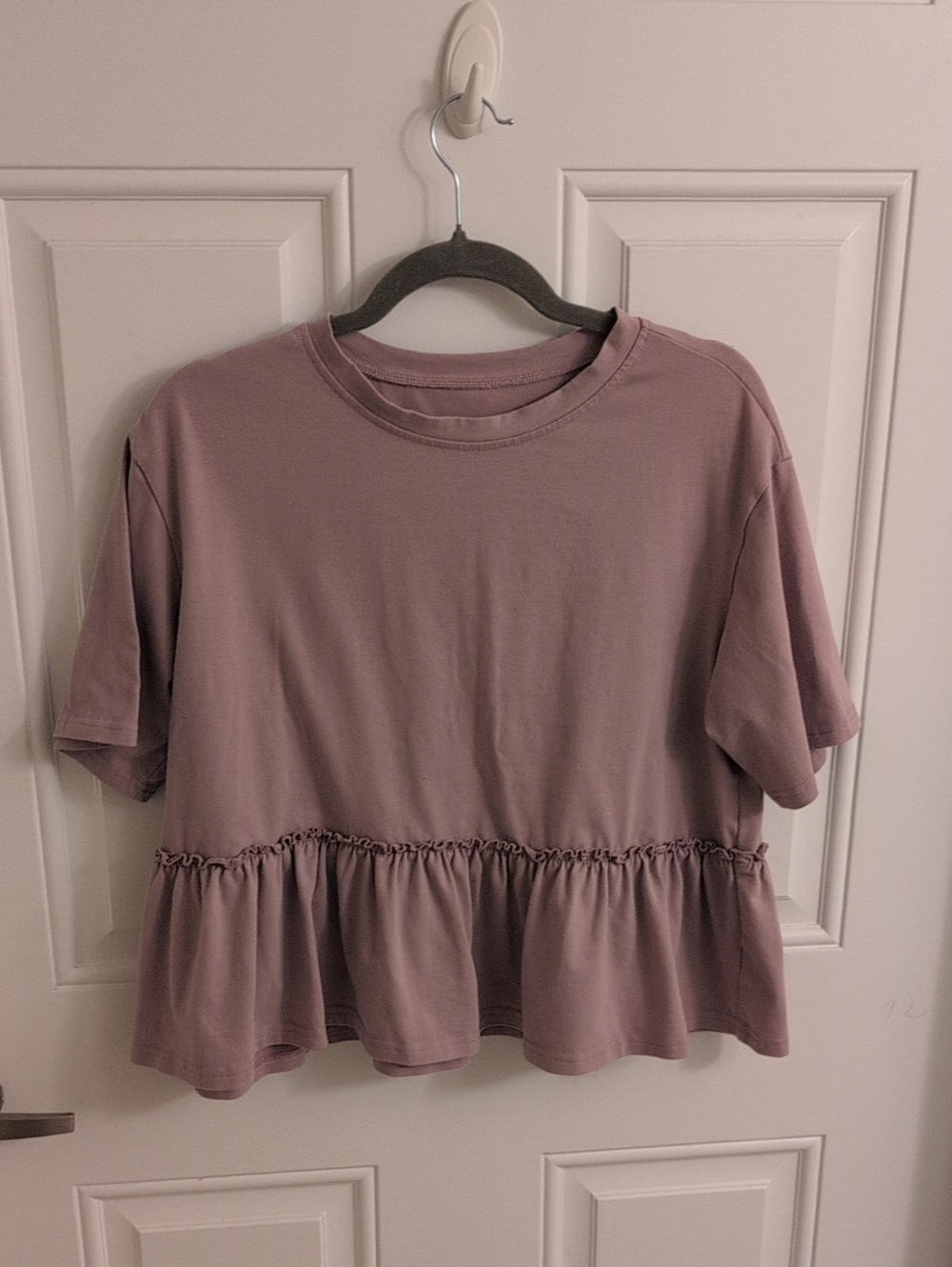 Women's Mauve Peplum Tee - Casual Short Sleeve Top